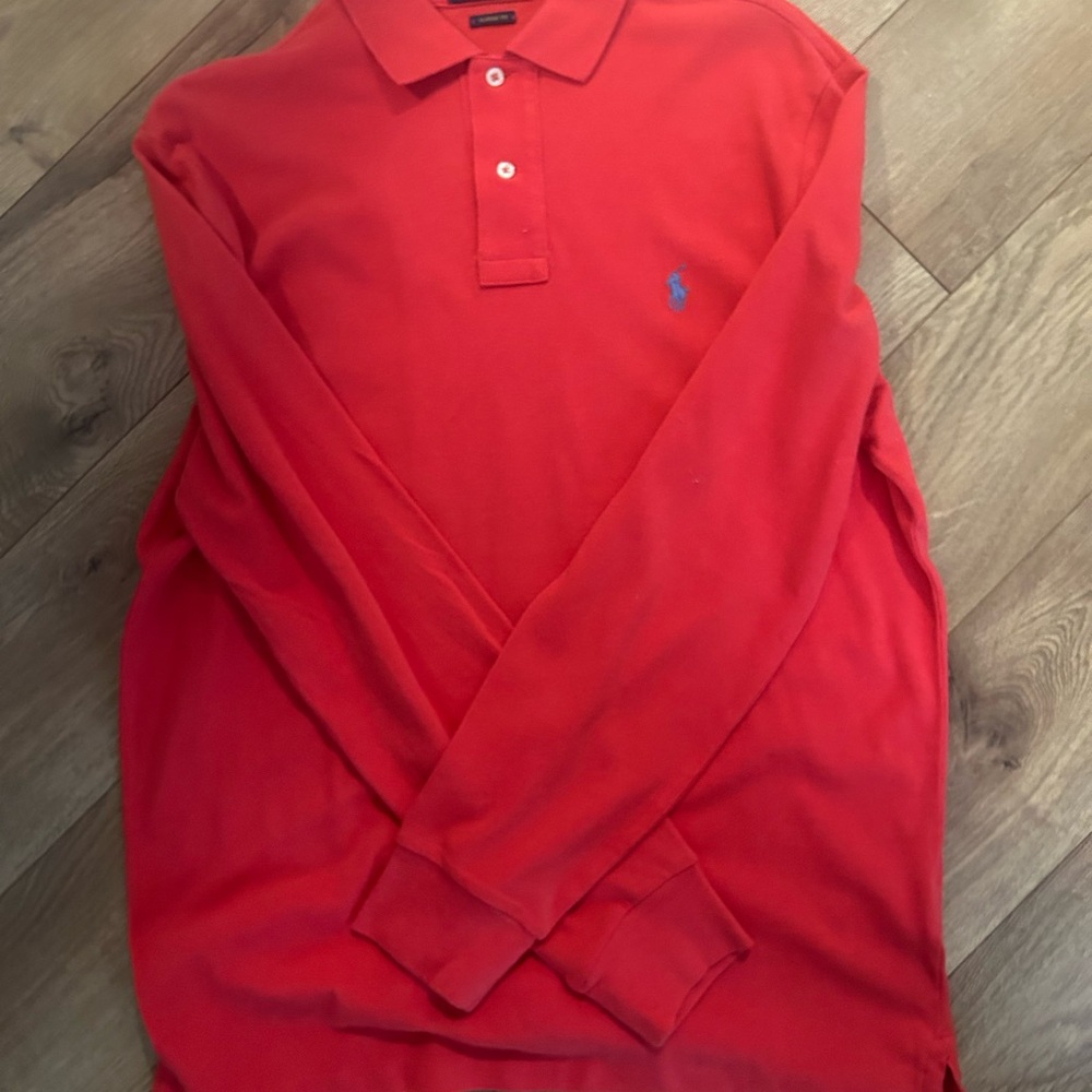 Ralph Lauren Red Polo Shirt Long Sleeve Classic Design